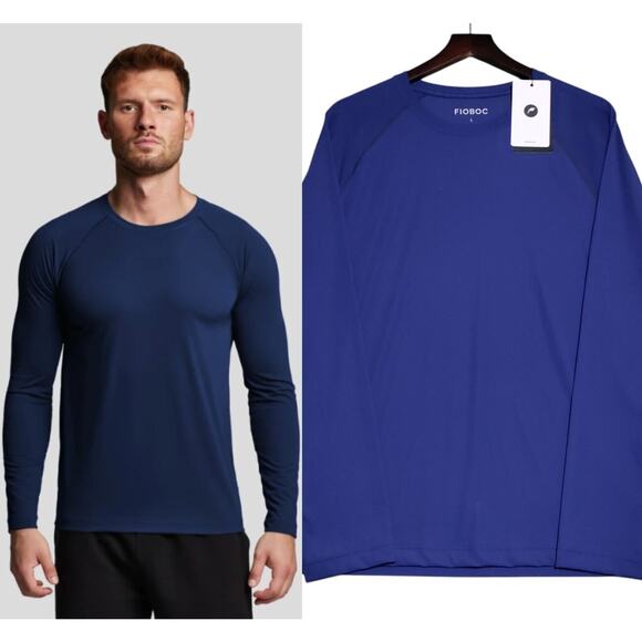 Fioboc Shirt Mens Large PerformancePro Active Crew Neck Long Sleeve Tee Blue NEW - Picture 1 of 16